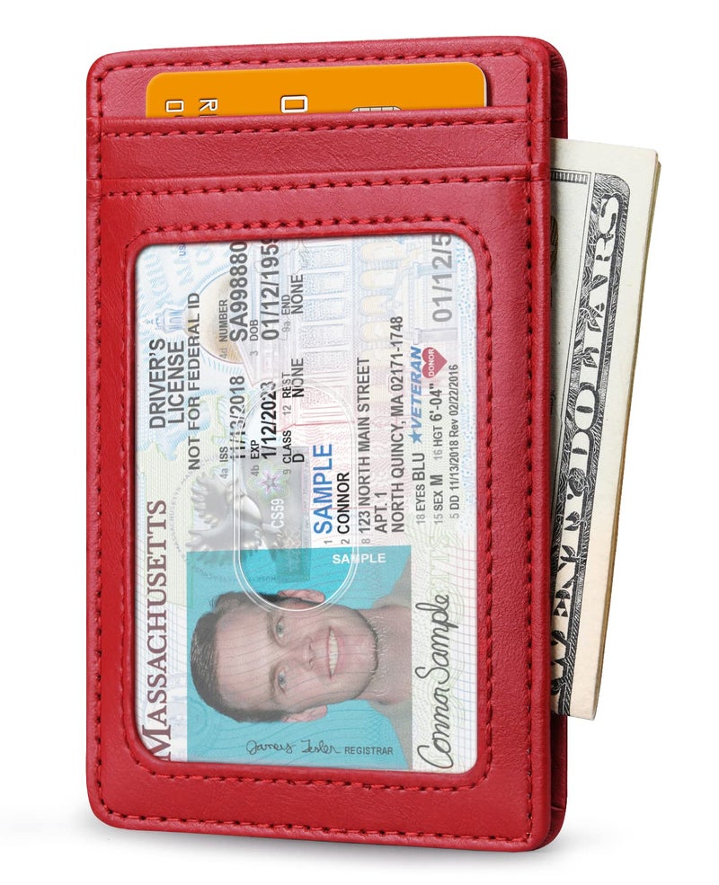 Buffway Mens Slim Wallet, Minimalist Thin Front Pocket Leather Credit Card Holder with RFID Blocking for Work Travel - Seattle Red - Image 2